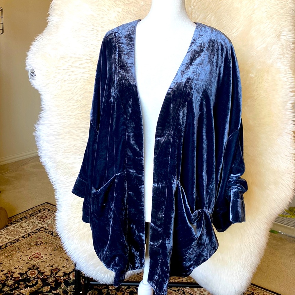 Anthropologie Deep Blue Velvet Jacket with dolman sleeves